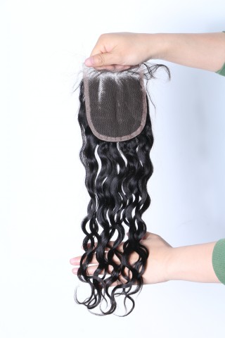  China virgin hair nature black hair weft with lace closure XS012